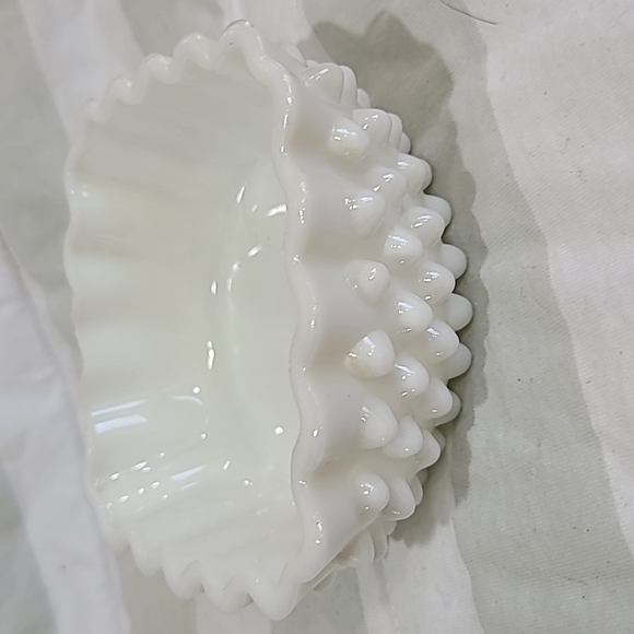 Fenton Accents Vintage 96s Fenton Milk Glass Hobnail Ruffled Four Square Decorative Dish